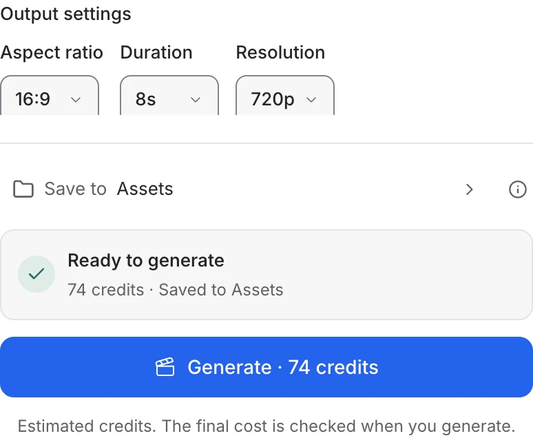Output controls for the selected Gemini Omni Flash 1.1 profile in Mozify