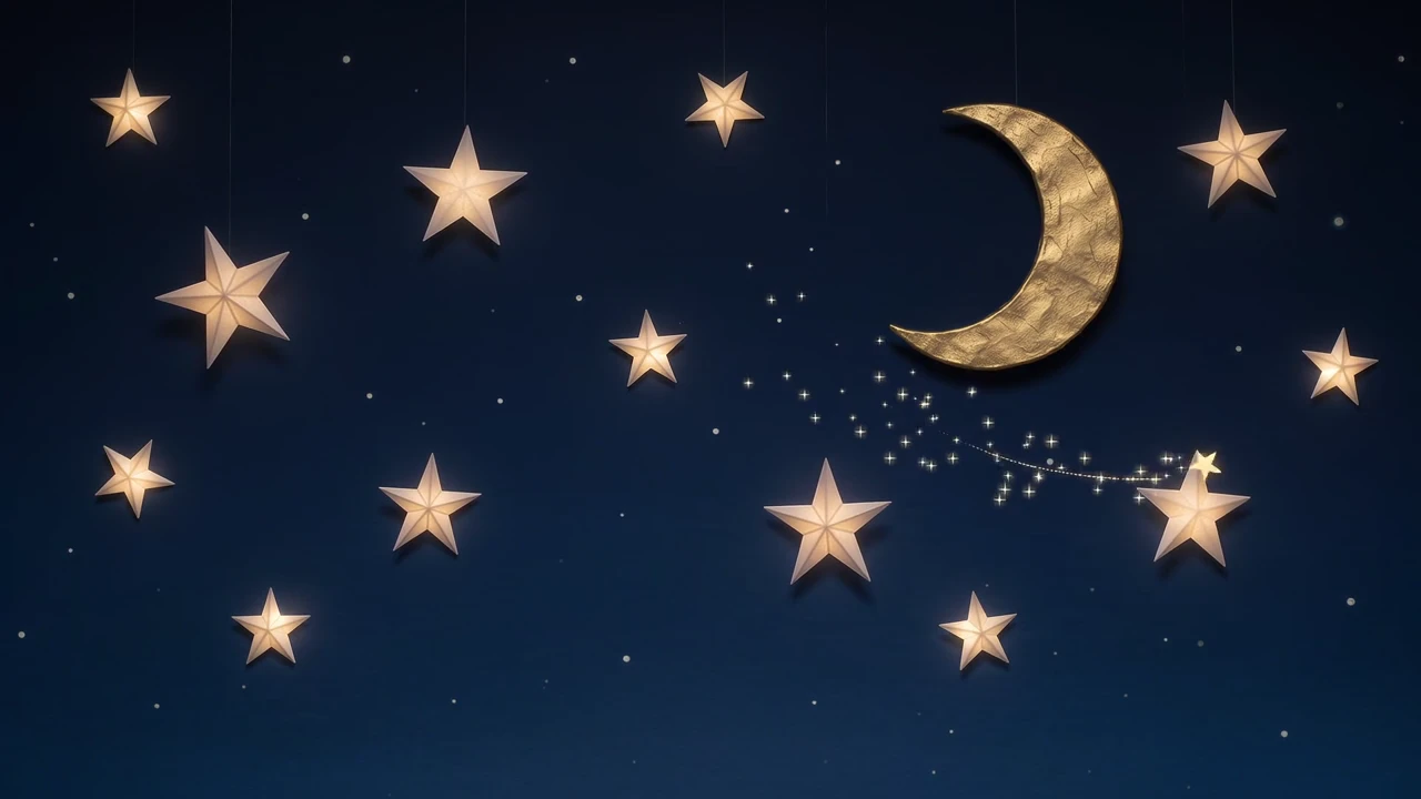 The second shot moves from the brass telescope to a paper moon and a shooting star. The two shots were generated separately.